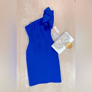 Eliza j One shoulder scuba blue dress
